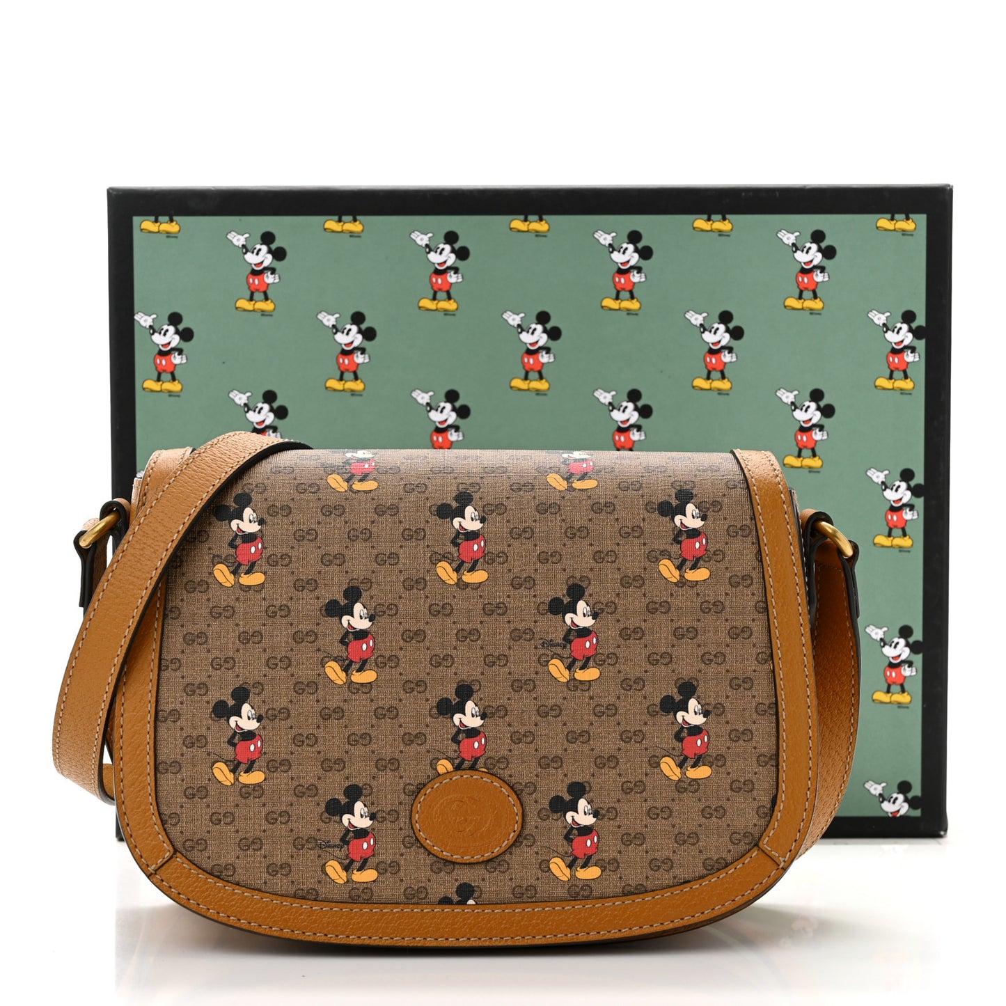 X DISNEY Mini Vintage GG Supreme Monogram Mickey Mouse Small Flap Messenger Bag Beige Vintage Sun Oil