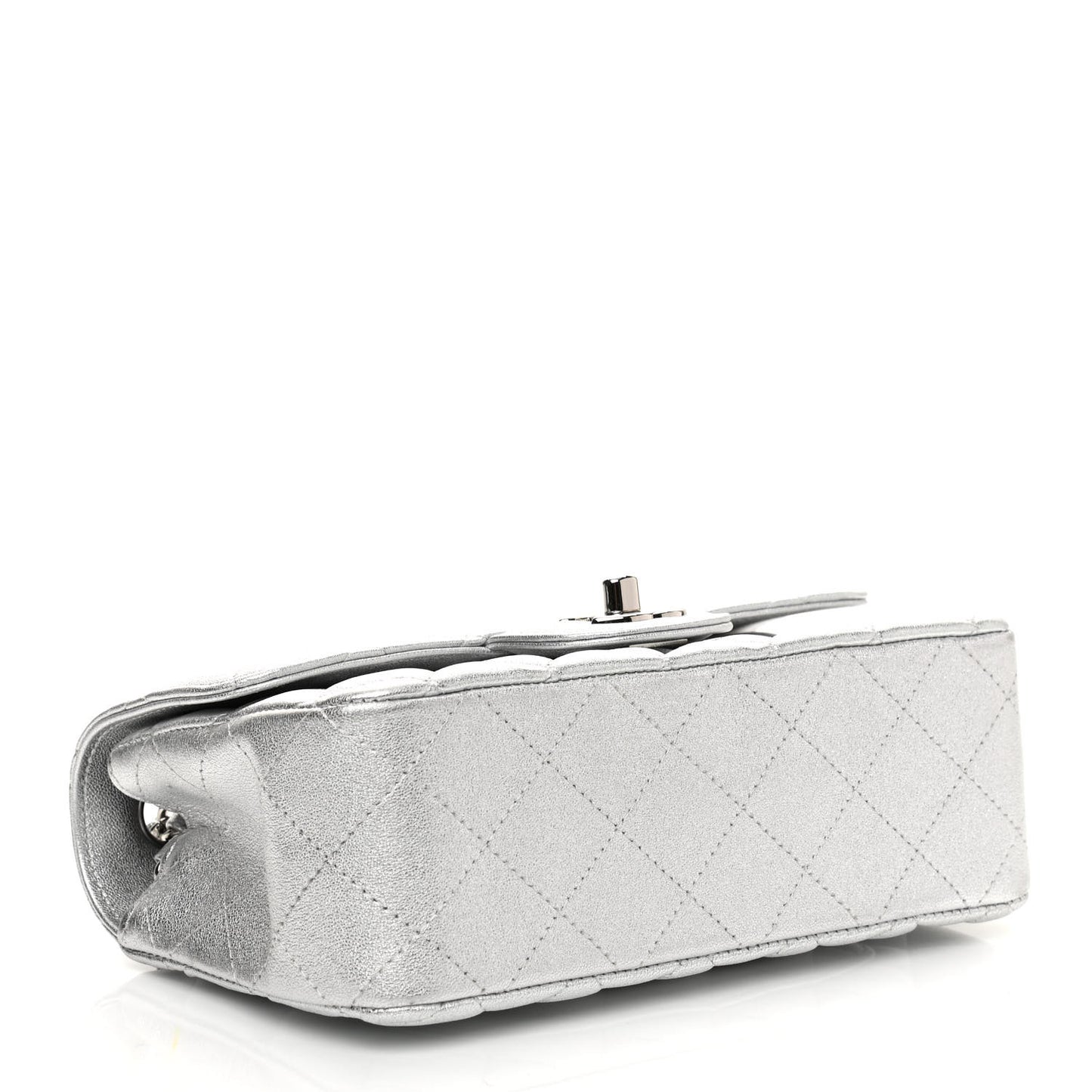 Metallic Lambskin Quilted Mini Rectangular Flap Silver