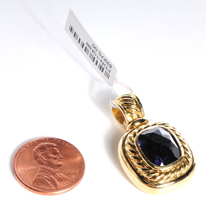 David Yurman 18K Gold Iolite 12mm Albion Enhancer Pendant 2 of 4