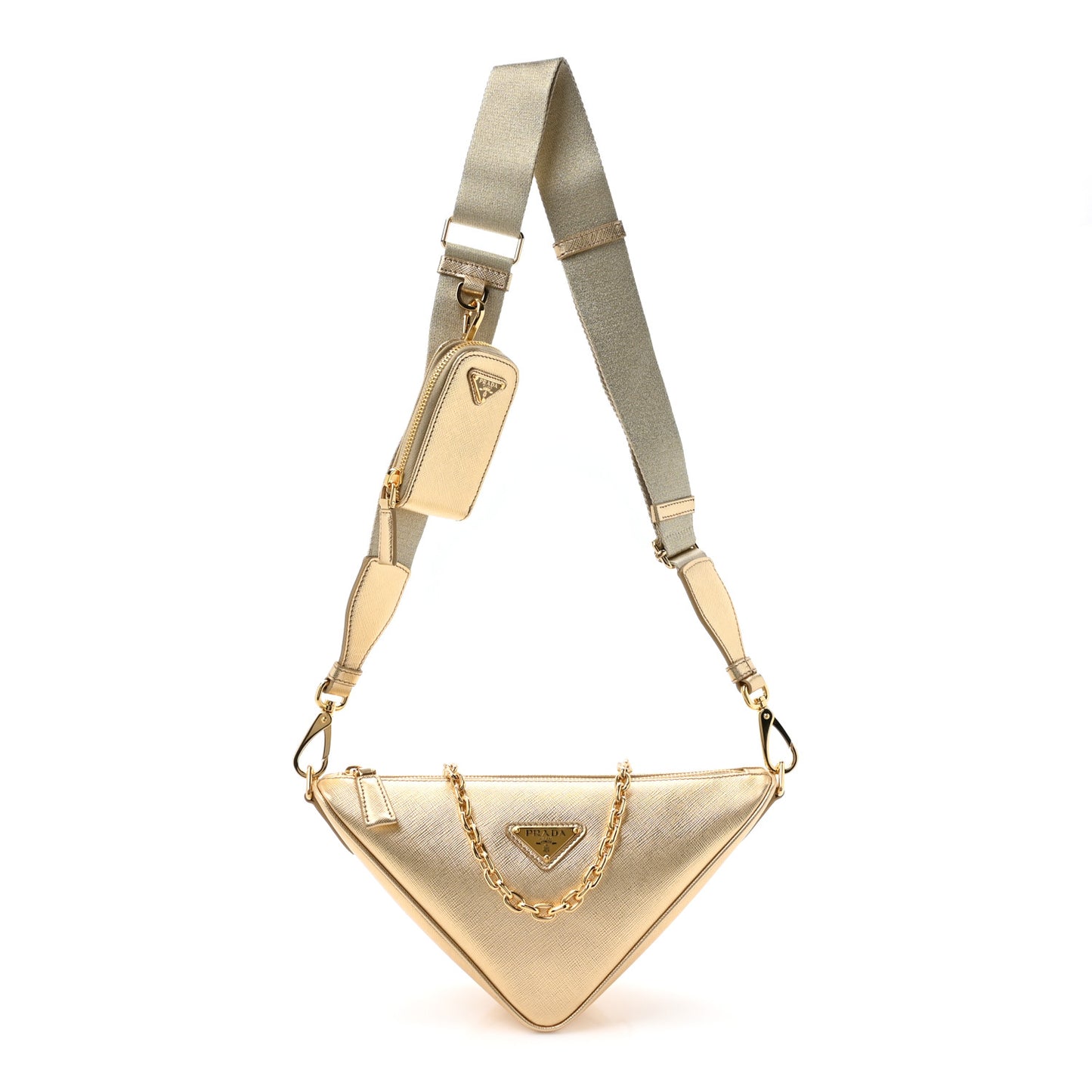 Saffiano Lux Triangle Shoulder Bag Platino