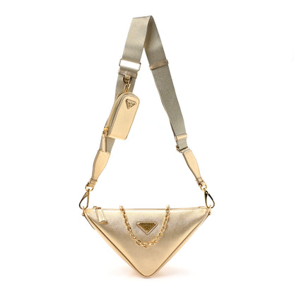 Prada Saffiano Lux Triangle Shoulder Bag Platino 1 of 9