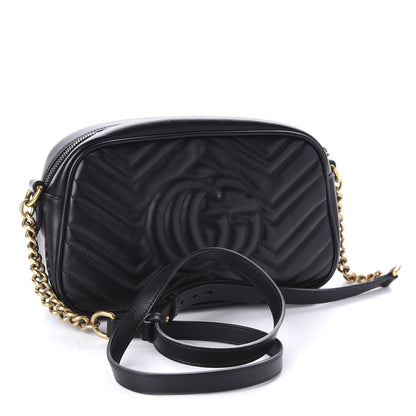 Gucci Calfskin Matelasse Small GG Marmont Chain Shoulder Bag Black 3 of 10
