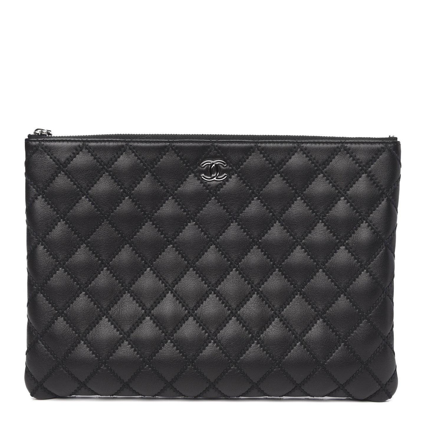 Sheepskin Stitched Lacquered CC Medium Cosmetic Case Black