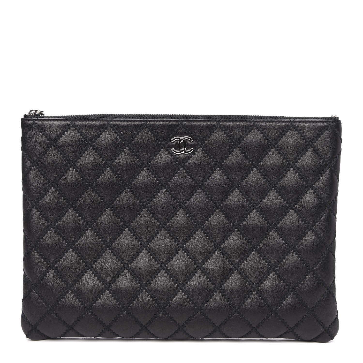 Chanel Sheepskin Stitched Lacquered CC Medium Cosmetic Case Black 1 of 11