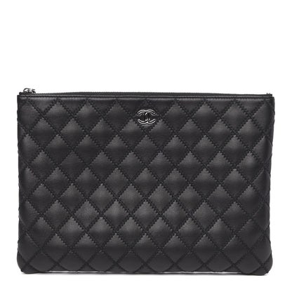 Chanel Sheepskin Stitched Lacquered CC Medium Cosmetic Case Black 1 of 11