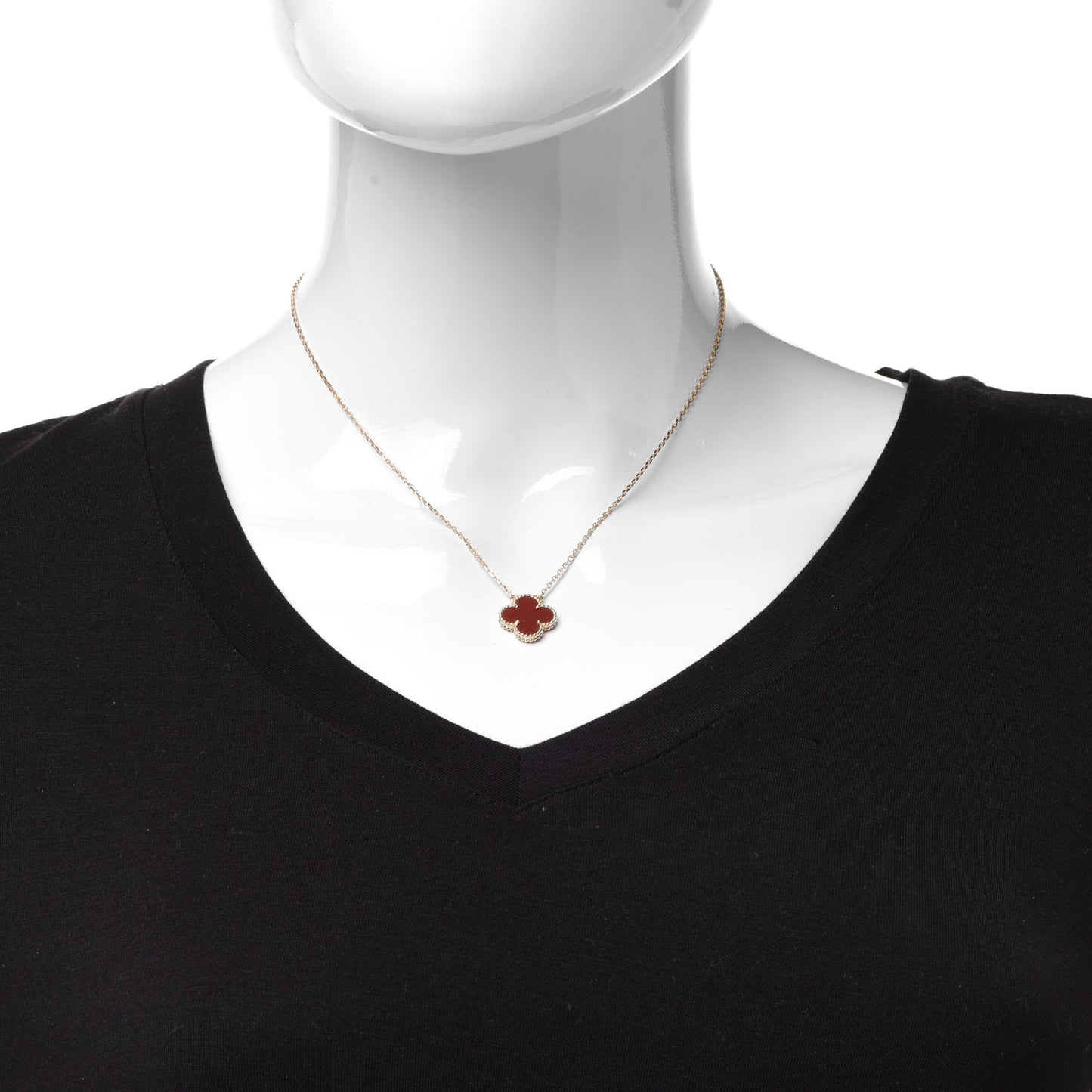 18K Yellow Gold Carnelian Vintage Alhambra Pendant Necklace