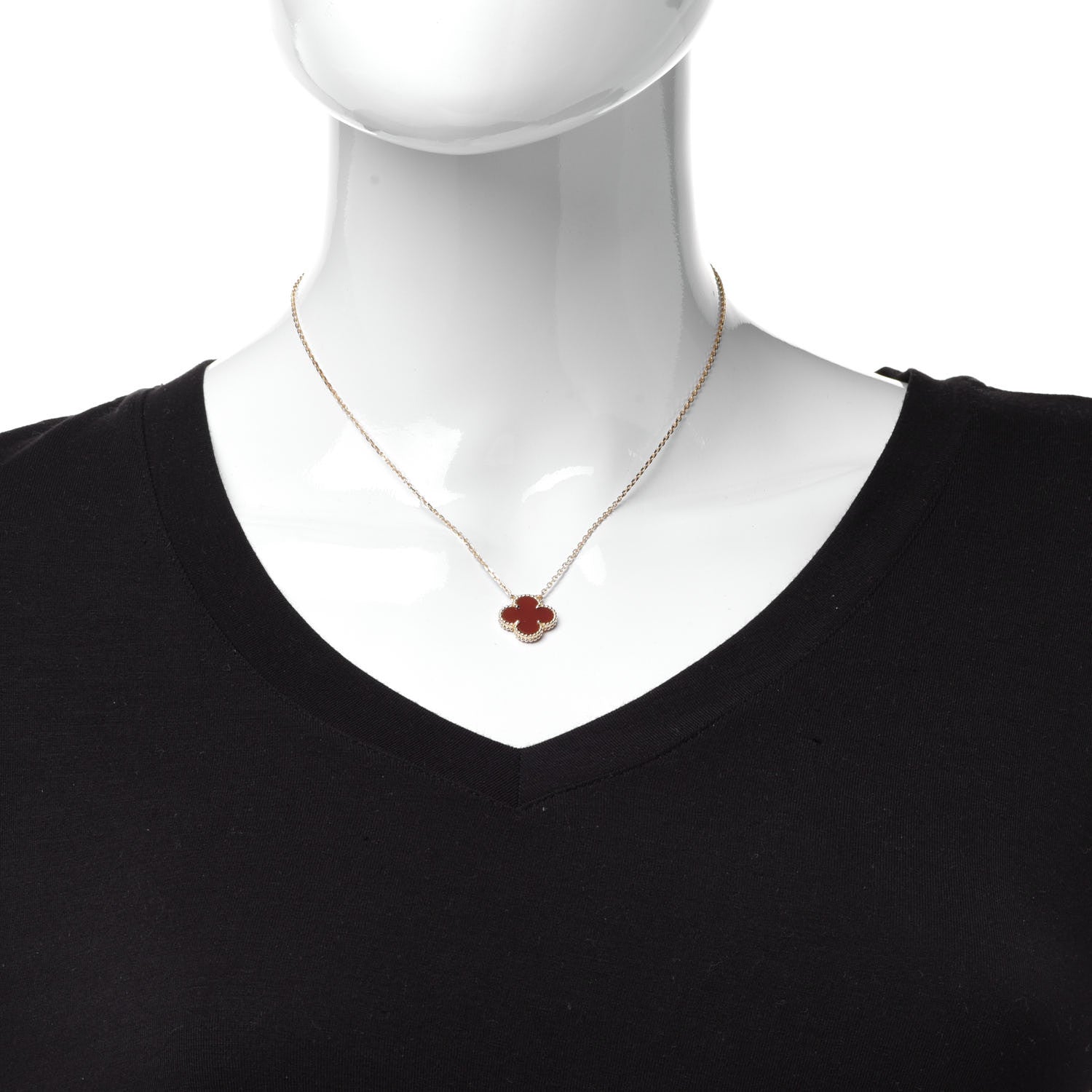 Van Cleef & Arpels 18K Yellow Gold Carnelian Vintage Alhambra Pendant Necklace 2 of 6