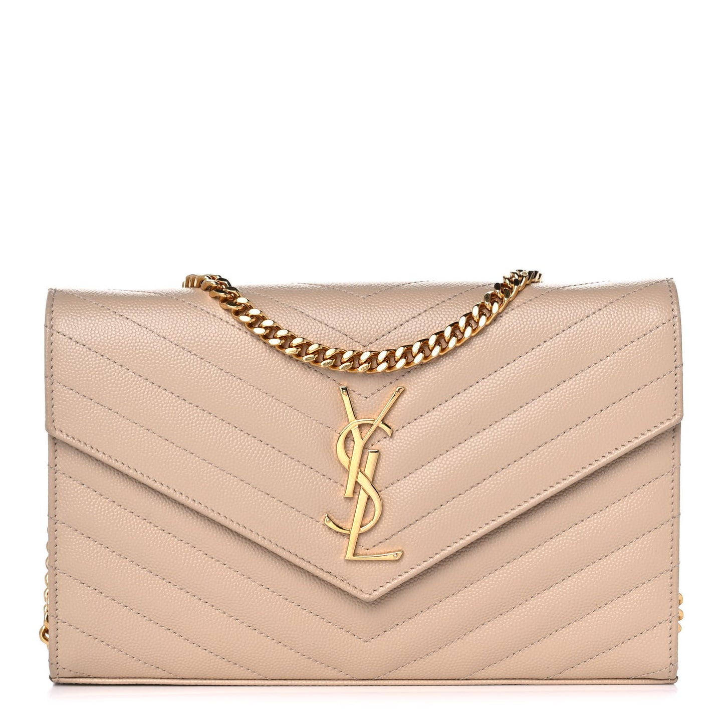 Grain De Poudre Matelasse Chevron Monogram Chain Wallet Nude Powder