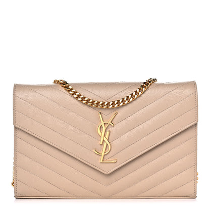 Saint Laurent Grain De Poudre Matelasse Chevron Monogram Chain Wallet Nude Powder 1 of 11