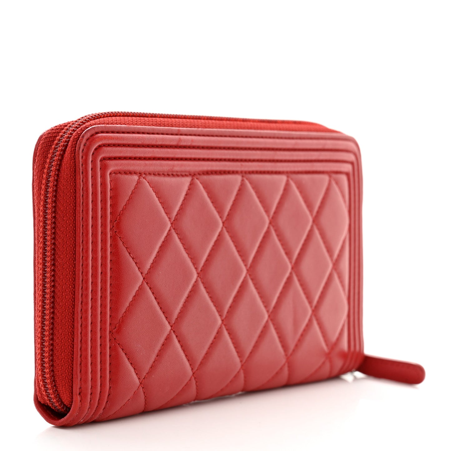 Lambskin Quilted Boy Zip Around Wallet Red
