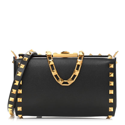 Valentino Garavani Grainy Calfskin Rockstud Alcove Box Clutch Black 1 of 10
