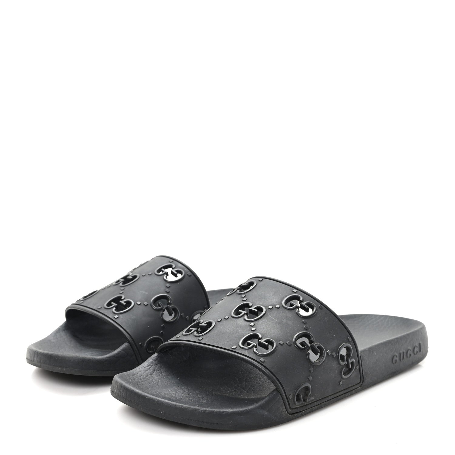 Gucci Rubber GG Monogram Perforated Womens Slide Sandals 37 Black 4 of 8