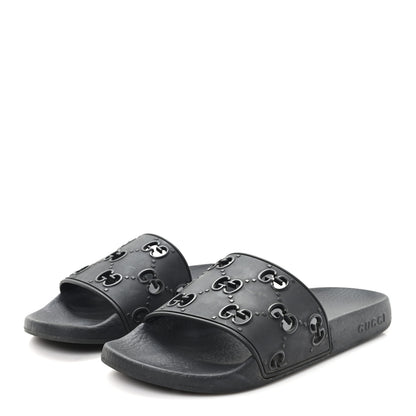 Gucci Rubber GG Monogram Perforated Womens Slide Sandals 37 Black 4 of 8