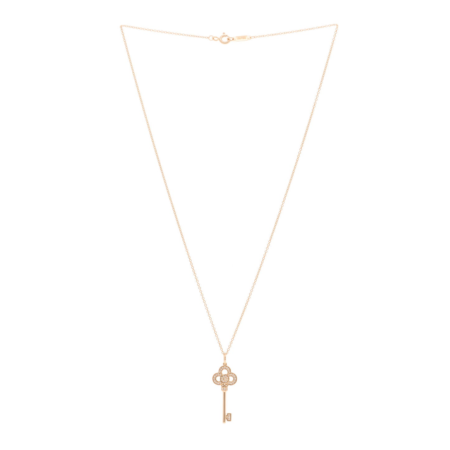 18K Rose Gold Diamond Mini Crown Key Pendant Necklace