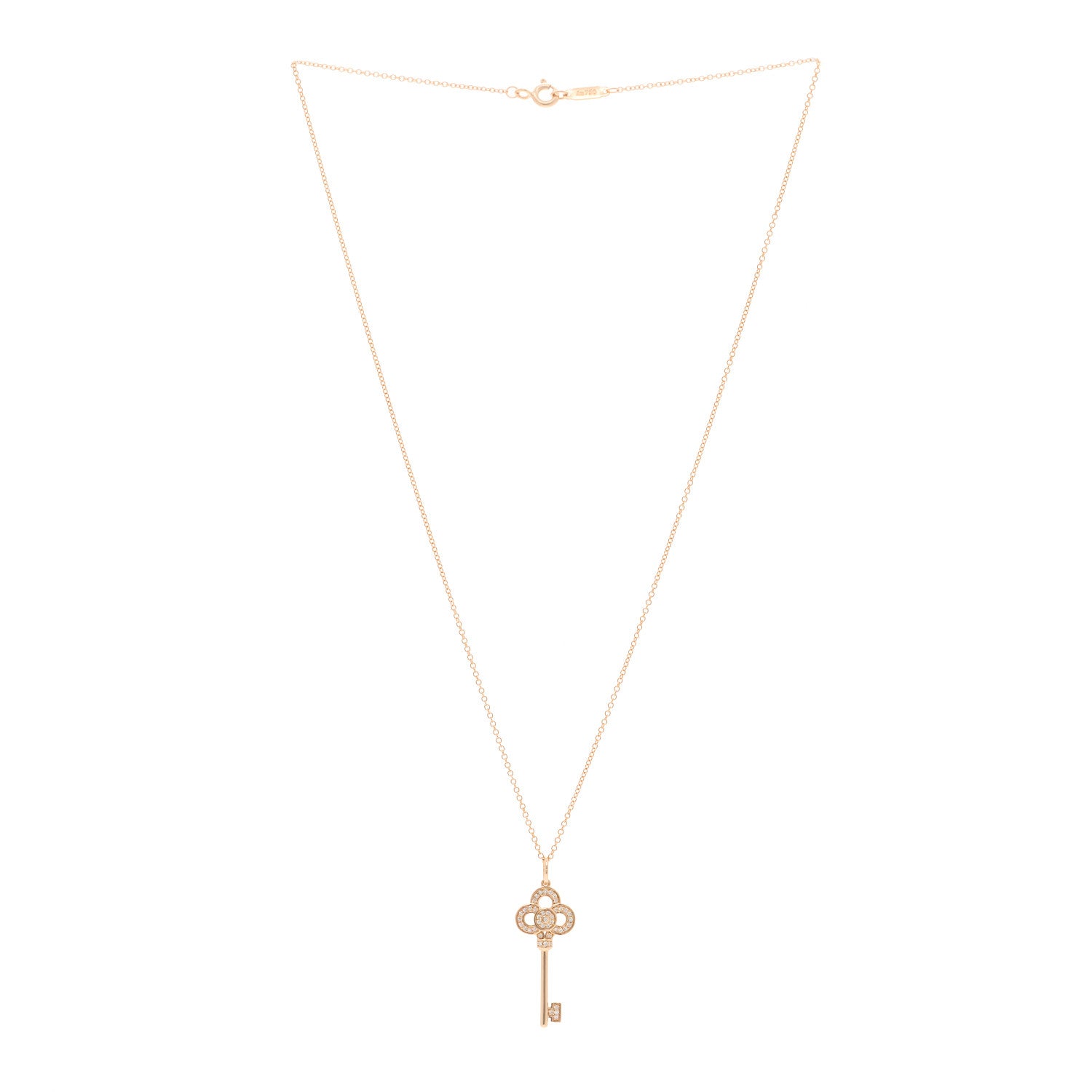 Tiffany 18K Rose Gold Diamond Mini Crown Key Pendant Necklace 3 of 6