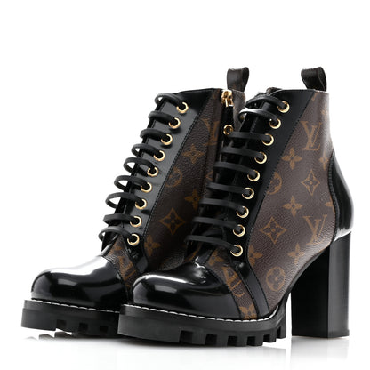 Louis Vuitton Patent Calfskin Monogram Star Trail Ankle Boots 37 Black 4 of 12