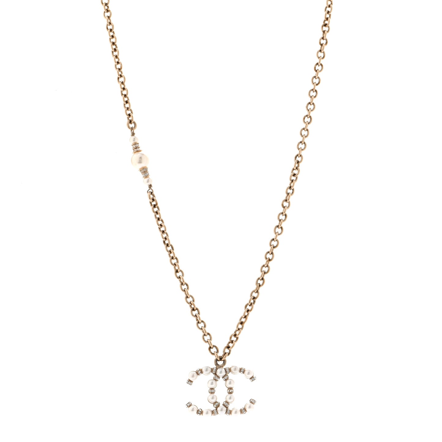 Crystal Pearl Nefertiti CC Pendant Necklace Gold