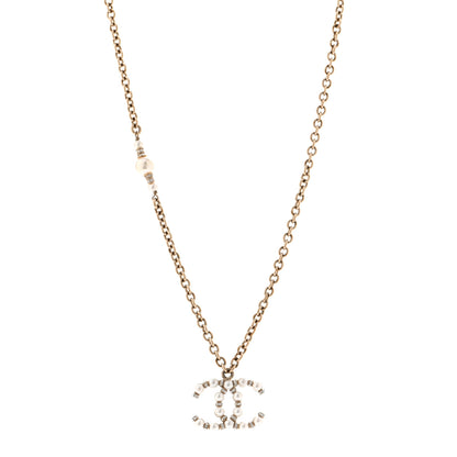 Chanel Crystal Pearl Nefertiti CC Pendant Necklace Gold 1 of 6