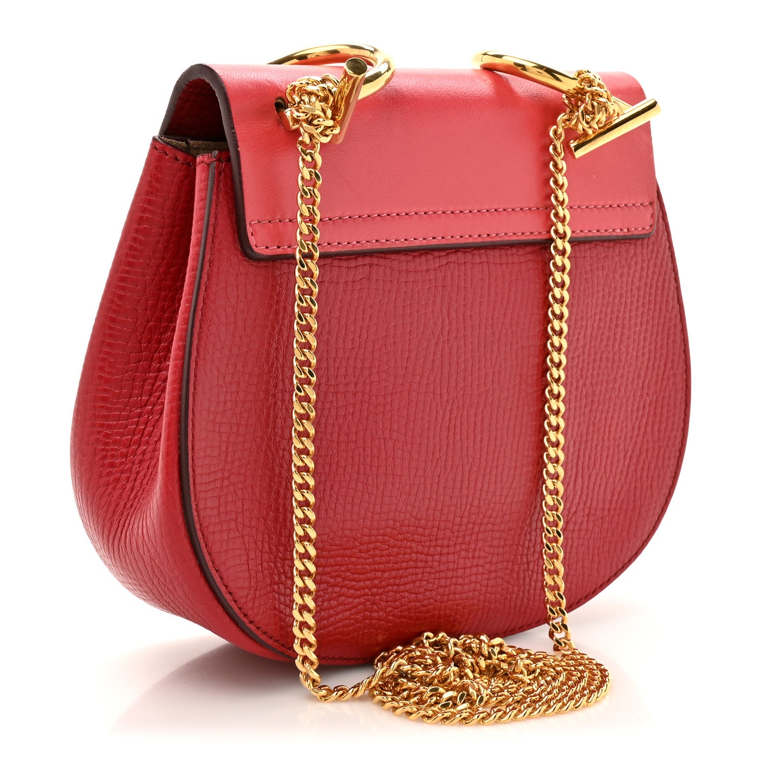 Chloe Grained Calfskin Lambskin Mini Bi-Color Drew Shoulder Bag Red 3 of 11