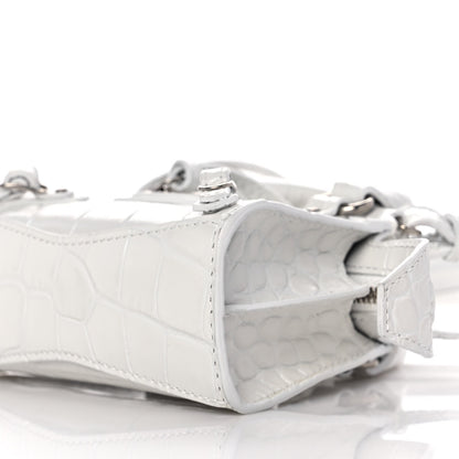 Balenciaga Extra Supple Calfskin Crocodile Embossed Neo Classic Silver Hardware Super Nano City Crossbody White 11 of 11