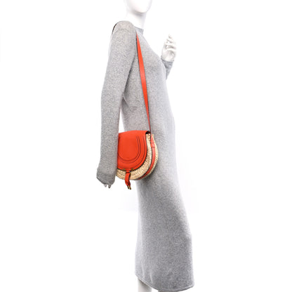 Chloe Grained Calfskin Palm Woven Small Marcie Basket Saddle Rusted Orange 2 of 10