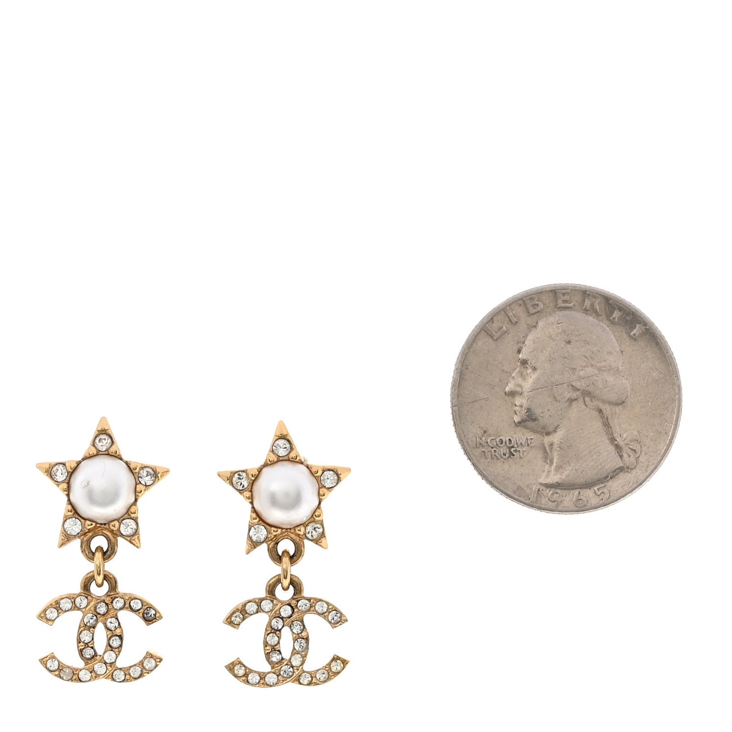 Crystal CC Pearl Star Drop Earrings Gold