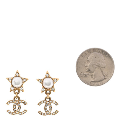 Chanel Crystal CC Pearl Star Drop Earrings Gold 2 of 5