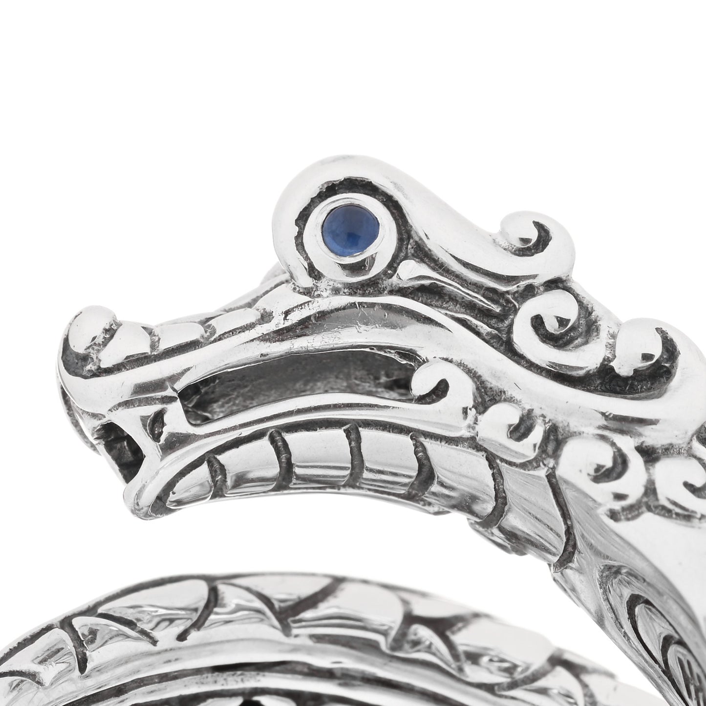 Sterling Silver Blue Sapphire Naga Dragon Coil Ring 58 8.25