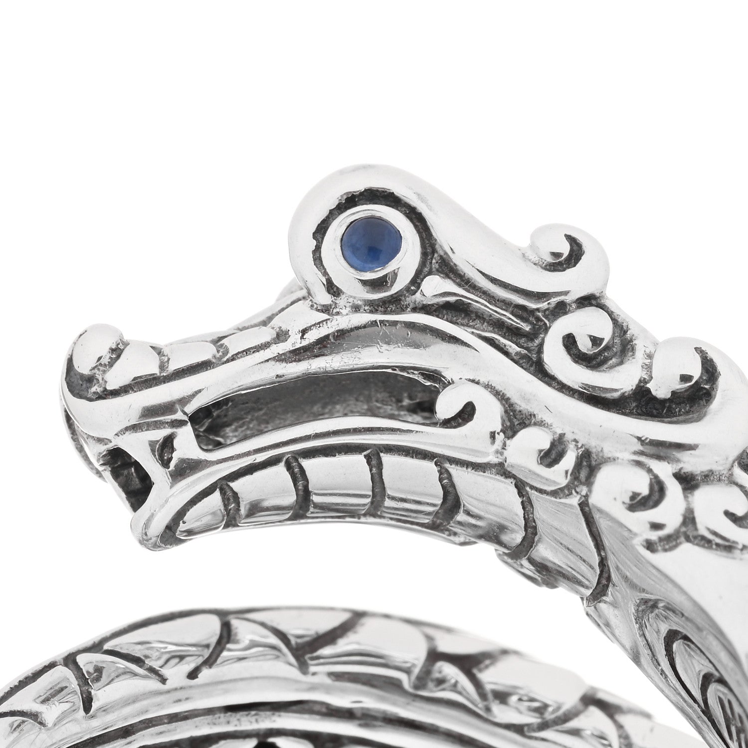 John Hardy Sterling Silver Blue Sapphire Naga Dragon Coil Ring 58 8.25 4 of 5