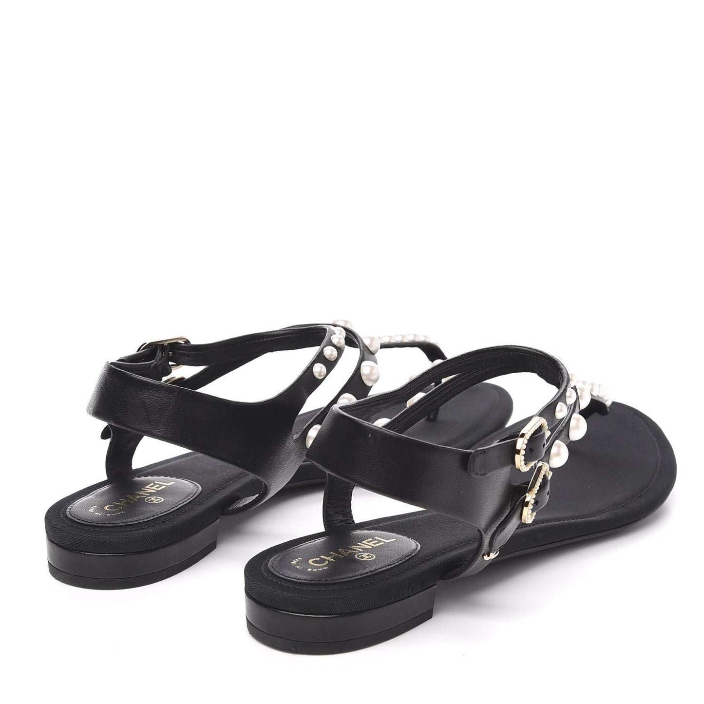 Lambskin Pearl Thong Sandals 40 Black