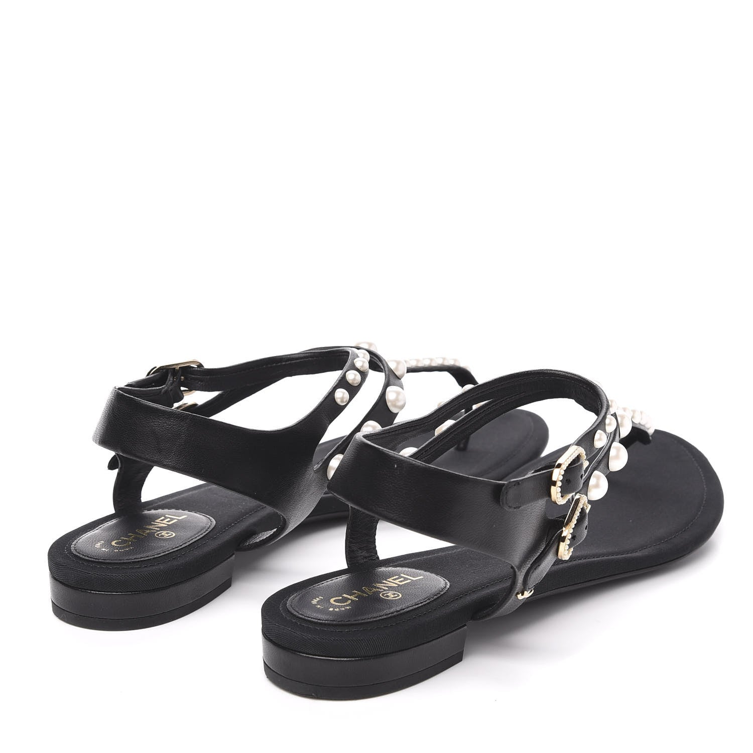 Chanel Lambskin Pearl Thong Sandals 40 Black 4 of 8