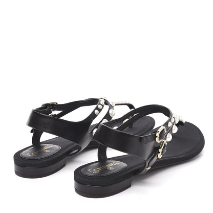 Chanel Lambskin Pearl Thong Sandals 40 Black 4 of 8