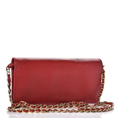 Prada Saffiano Metal Oro Chain Wallet Fuoco 3 of 15