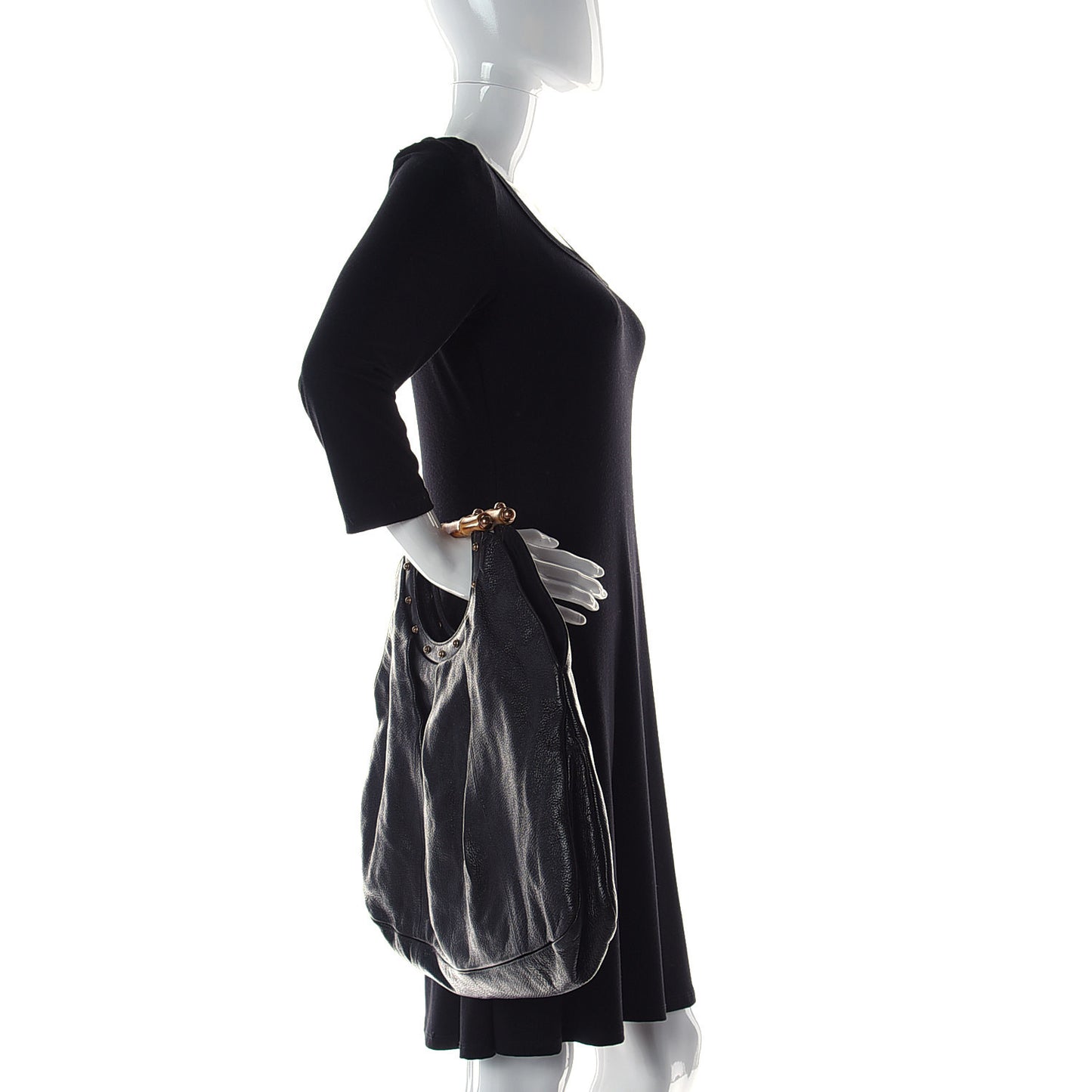 Calfskin Studded Large Bamboo Handle Tote Black