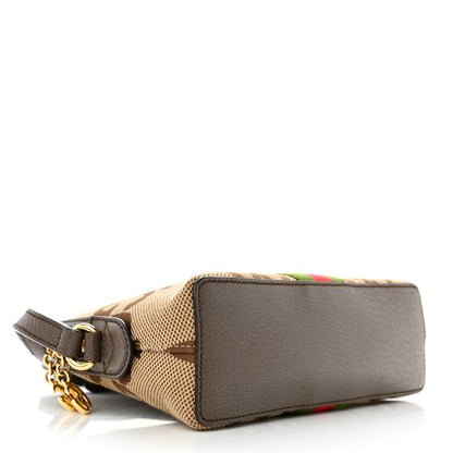 Gucci Monogram Jumbo GG Textured Dollar Calfskin Web Small Ophidia Dome Shoulder Bag Camel Ebony New Acero 4 of 13