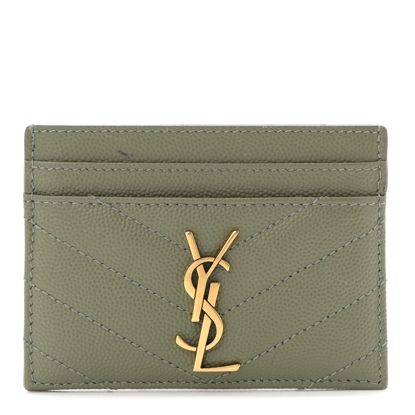 Grain De Poudre Matelasse Chevron Monogram Credit Card Case Light Sage