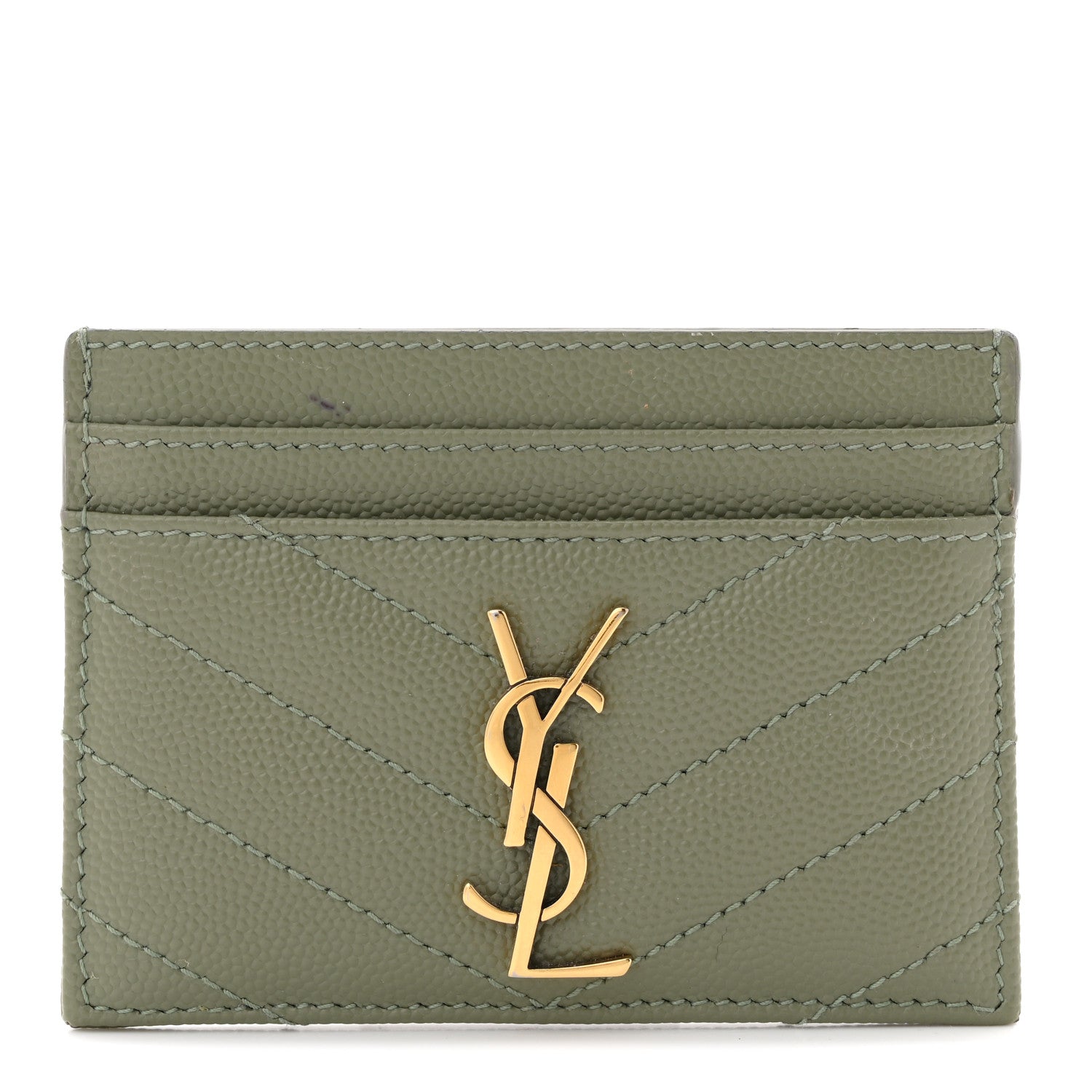 Saint Laurent Grain De Poudre Matelasse Chevron Monogram Credit Card Case Light Sage 1 of 7