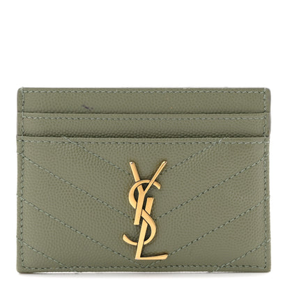 Saint Laurent Grain De Poudre Matelasse Chevron Monogram Credit Card Case Light Sage 1 of 7