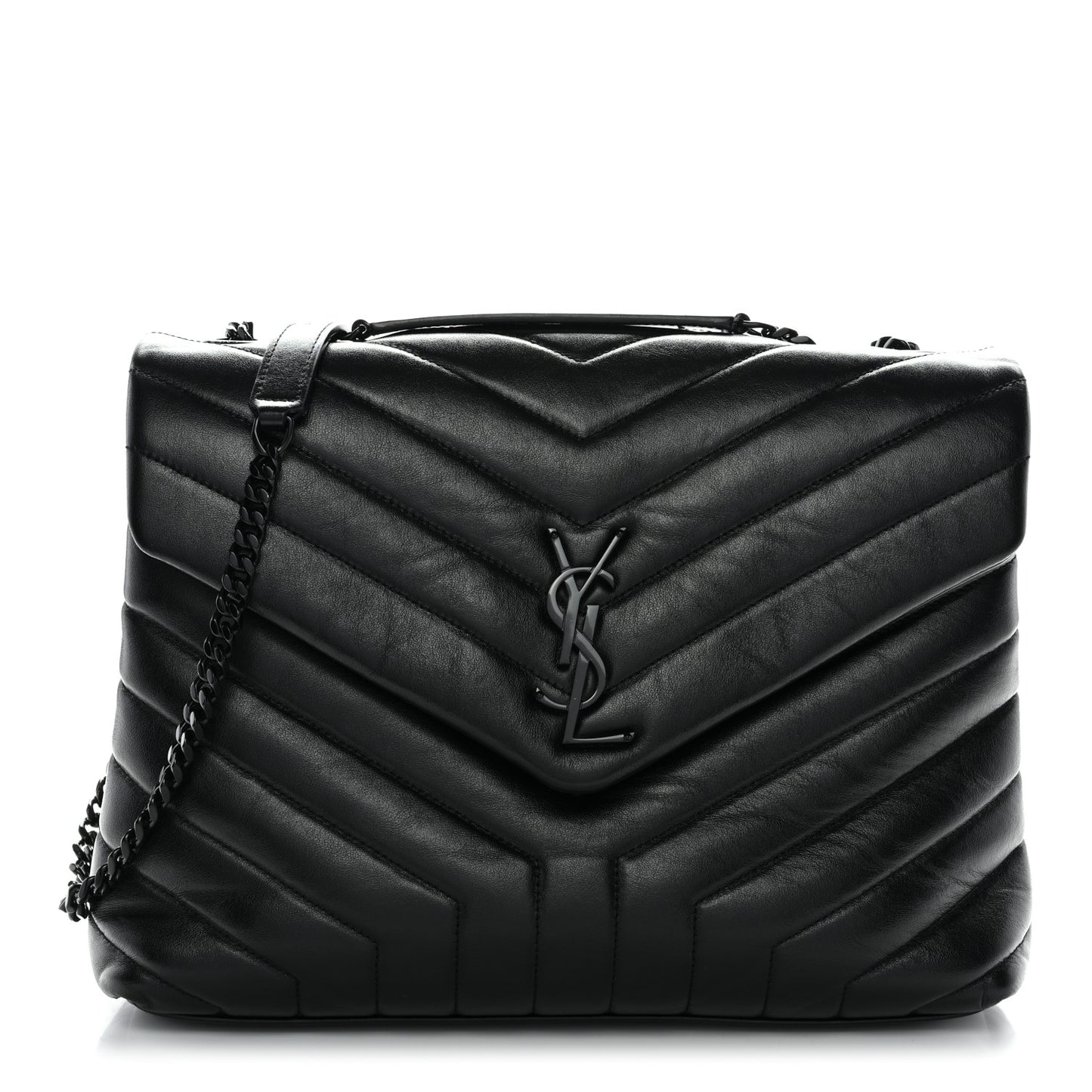 Calfskin Y Quilted Monogram Monochrome Medium Loulou Chain Satchel Black