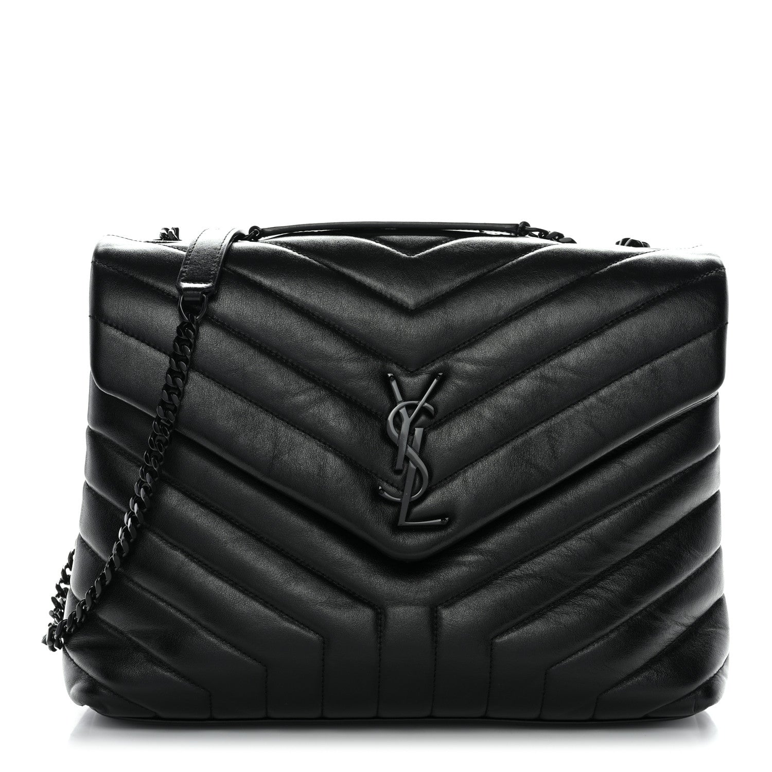 Saint Laurent Calfskin Y Quilted Monogram Monochrome Medium Loulou Chain Satchel Black 1 of 11