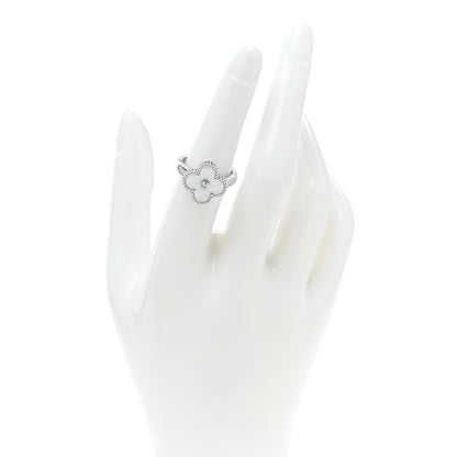 Van Cleef & Arpels 18K White Gold Diamond Mother of Pearl Vintage Alhambra Ring 53 6.25 2 of 5