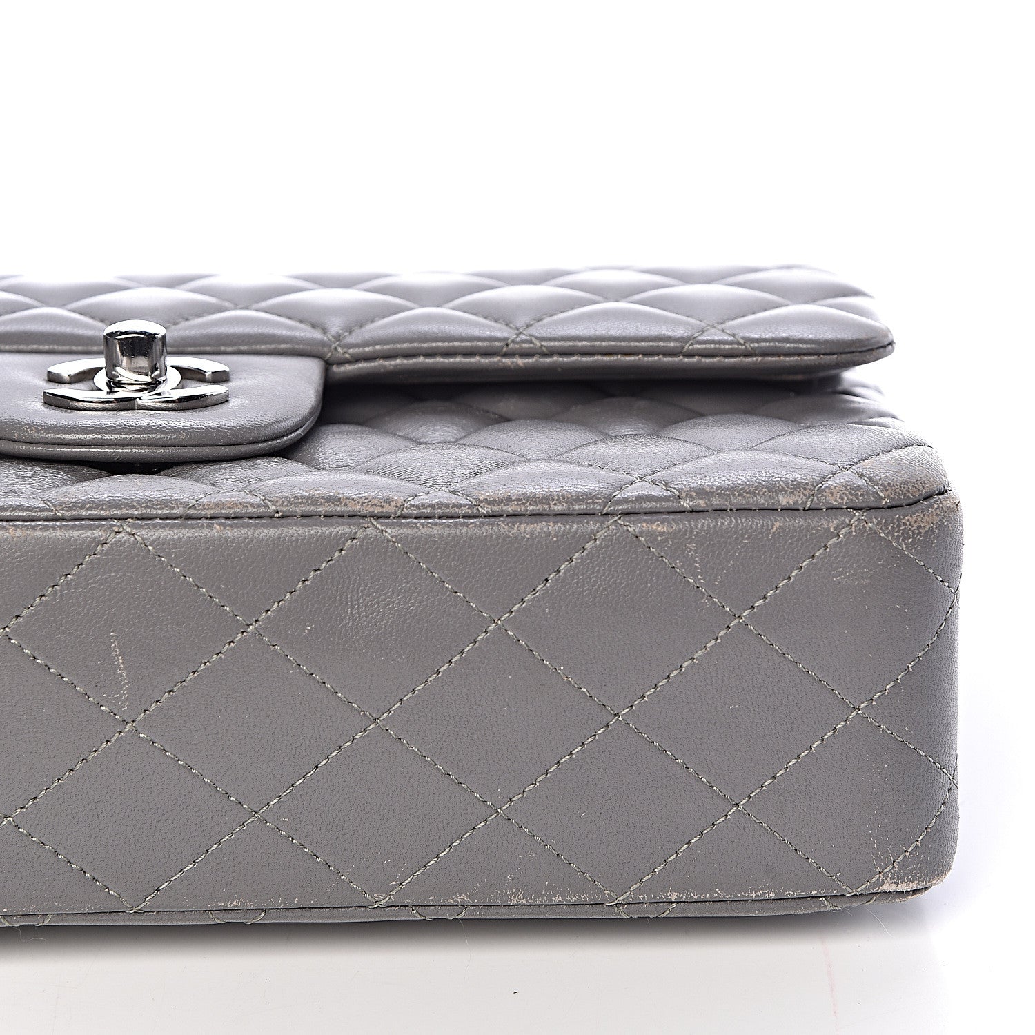 Chanel Lambskin Quilted Medium Double Flap Grey 16 of 21