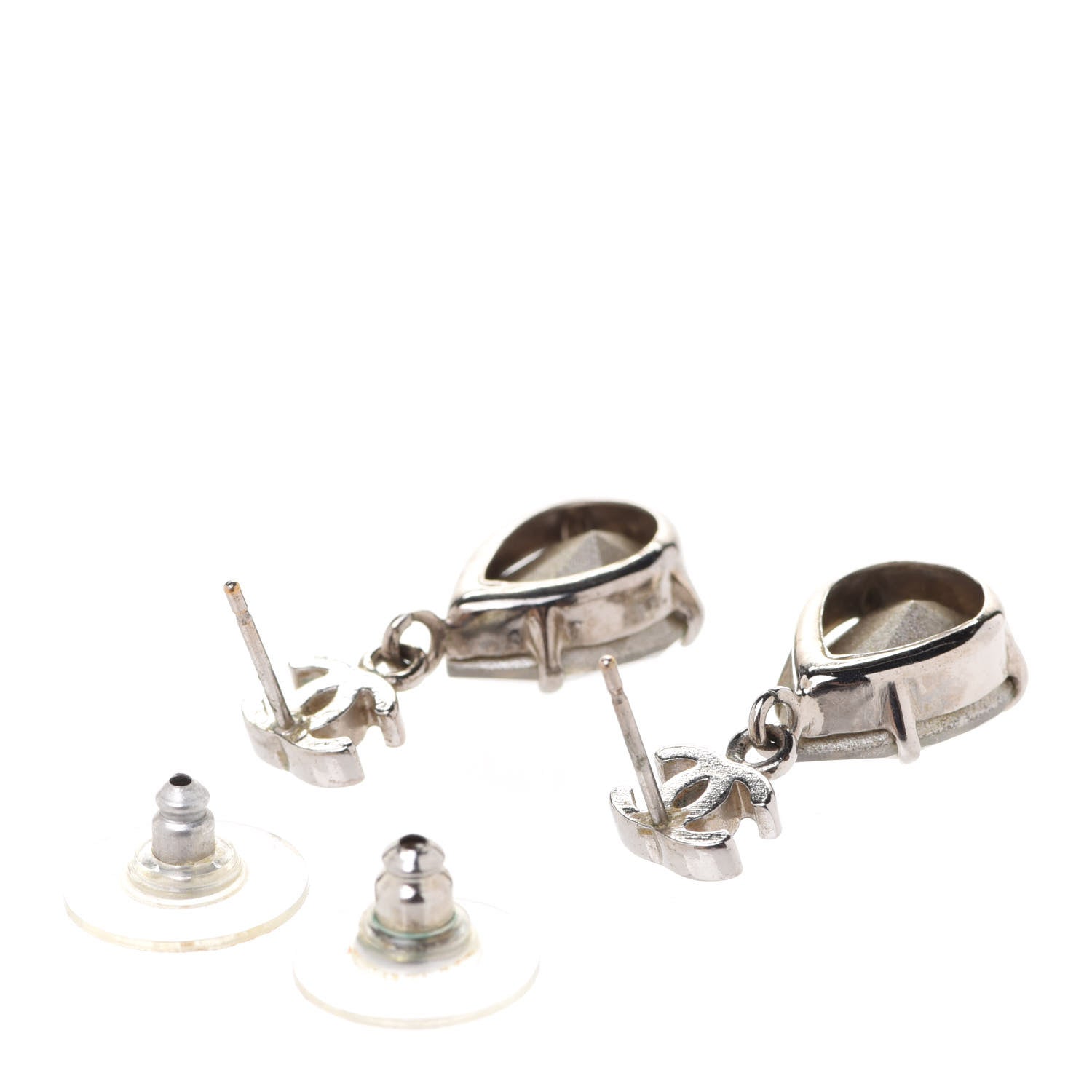 Chanel Crystal CC Tear Drop Earrings Silver 3 of 4