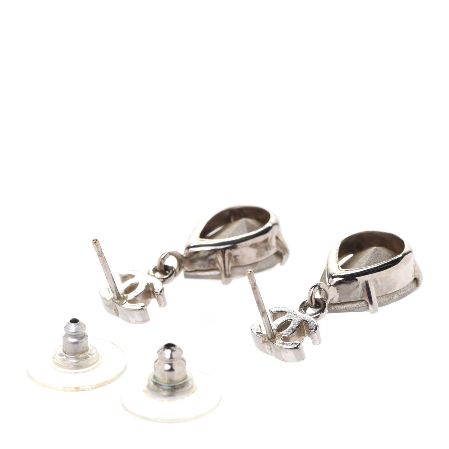 Crystal CC Tear Drop Earrings Silver