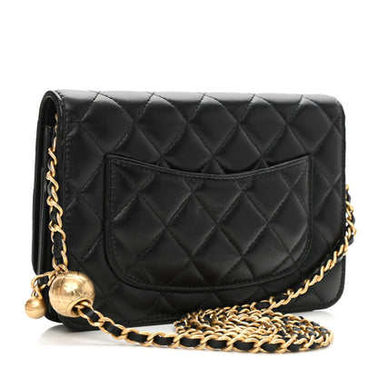 Chanel Lambskin Quilted CC Pearl Crush Wallet on Chain WOC Black 3 of 10