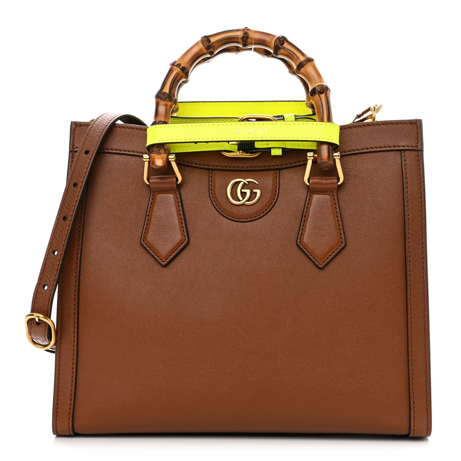 Gucci Wonka Grain Calfskin Small Diana Tote Bag Cuir Yellow Fluo 1 of 10