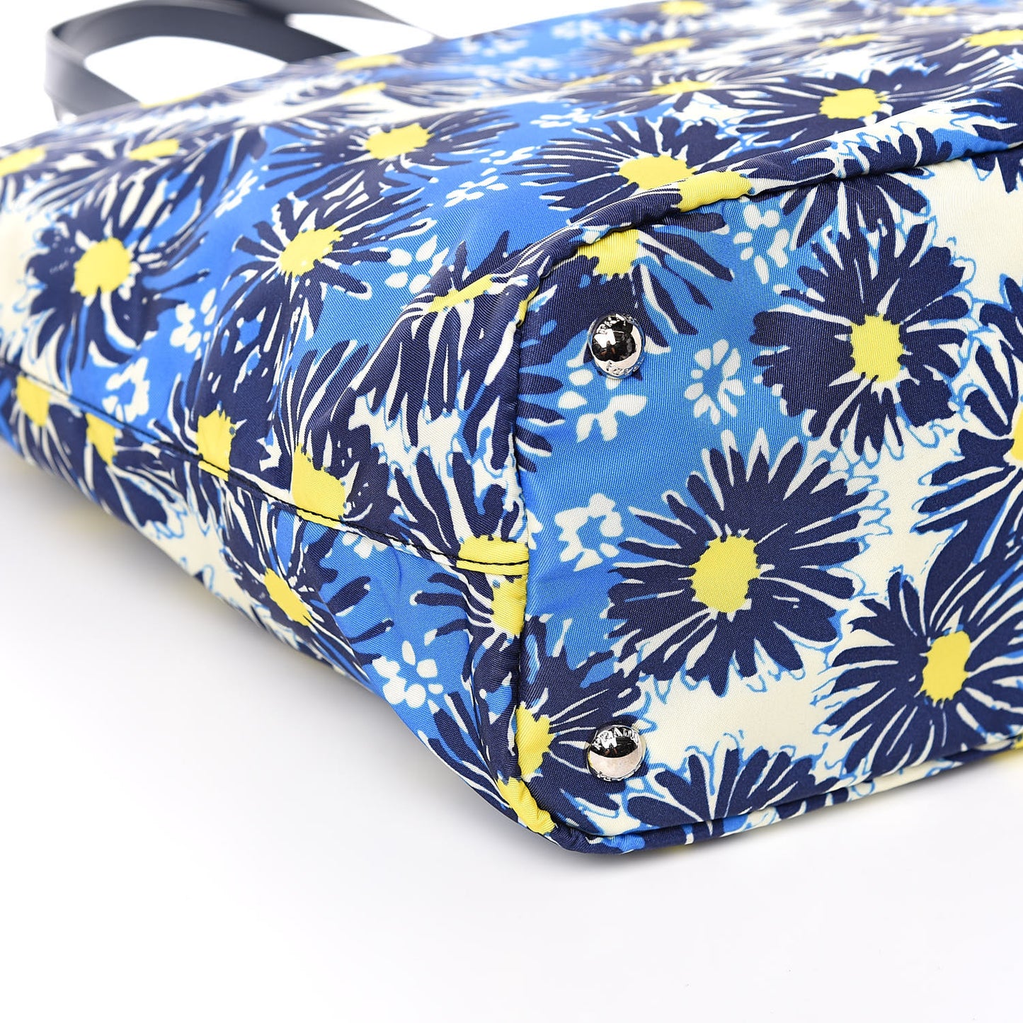 Tessuto Nylon Saffiano Floral Print Tote Bluette Dis Primule