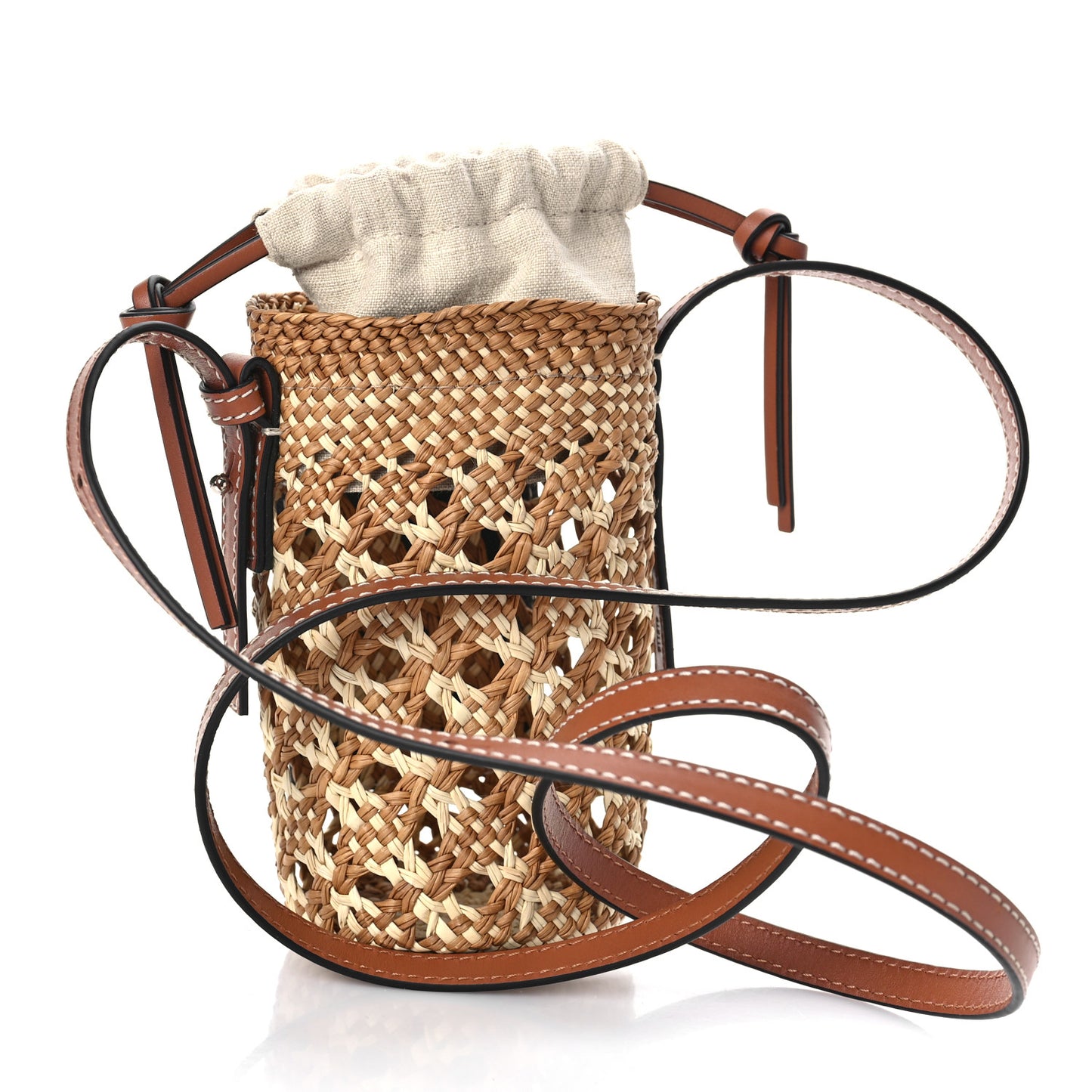 Calfskin Raffia Paulas Ibiza Bucket Bag Natural Tan