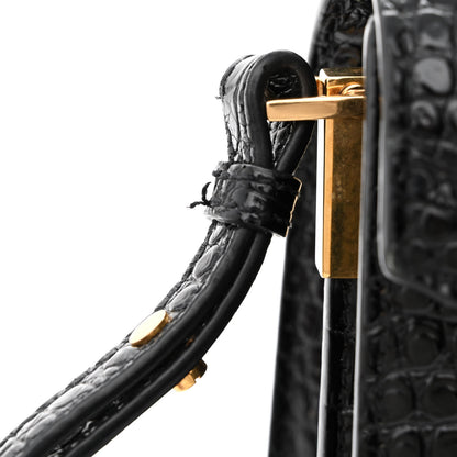 Saint Laurent Calfskin Crocodile Embossed Mini Classic Monogram Cassandra Top Handle Black 12 of 12