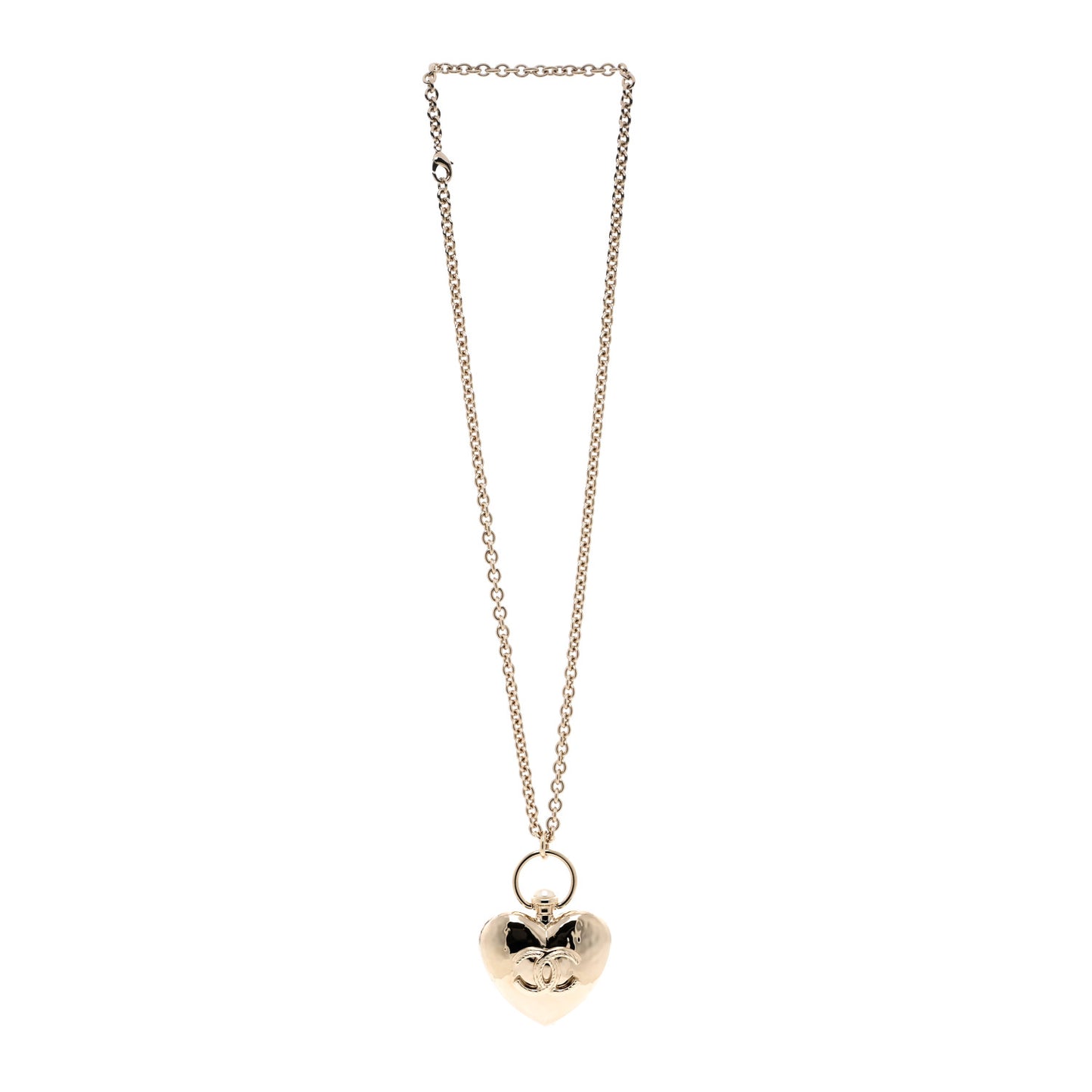 Metal CC Heart Locket Necklace Gold